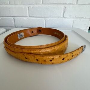 Vintage Quill Ostrich Leather Belt Unisex Size 38 Color Camel Buttercup